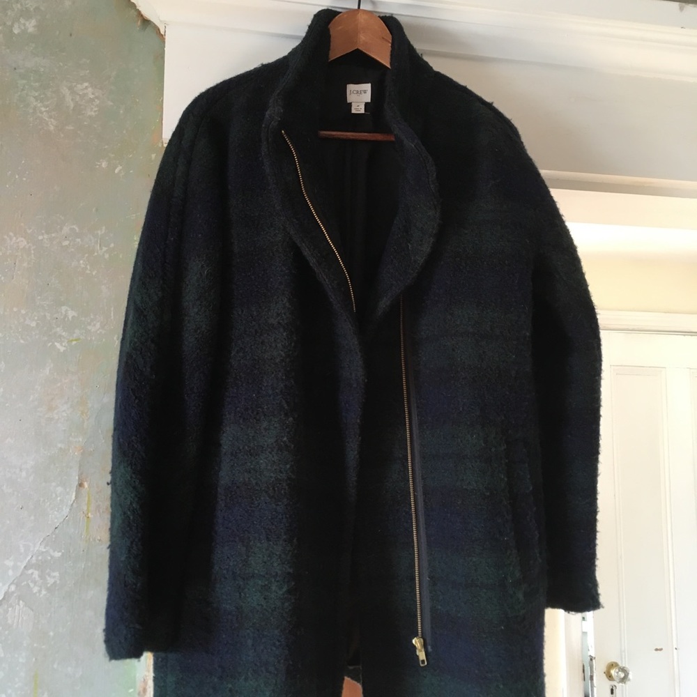 J.Crew Bouclé City Coat in Black Watch Plaid, size 8